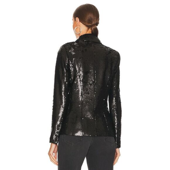 L'Agence Women's Black Kenzie Double Breasted Sequin Matte Blazer Size 6 - Picture 2 of 10
